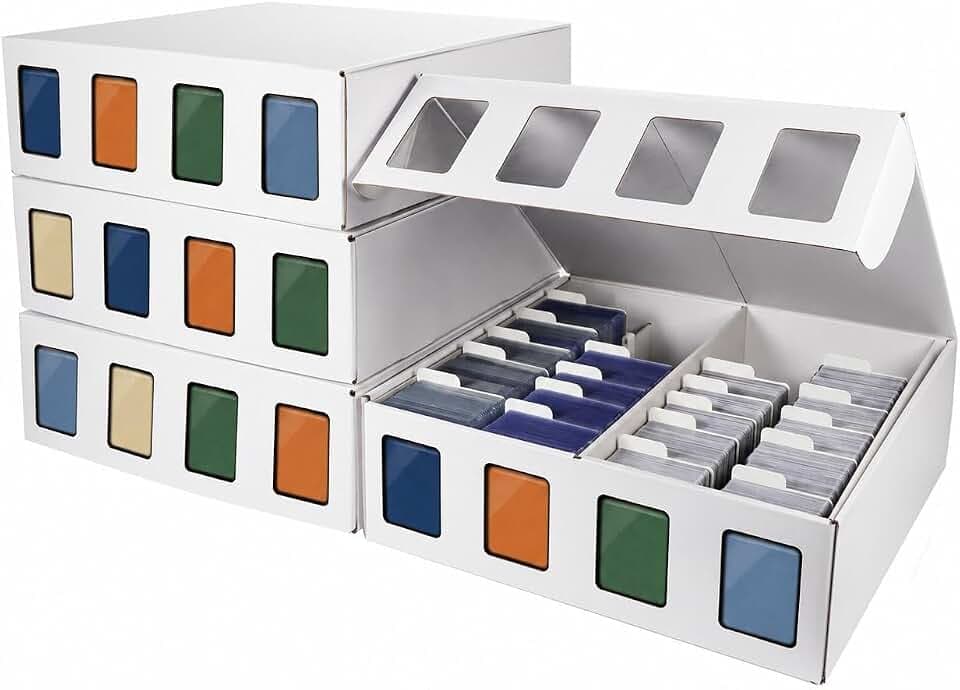 AFIING Sammelkarten-Aufbewahrungsbox, 4er Pack 4-Fächer-Kartenboxen