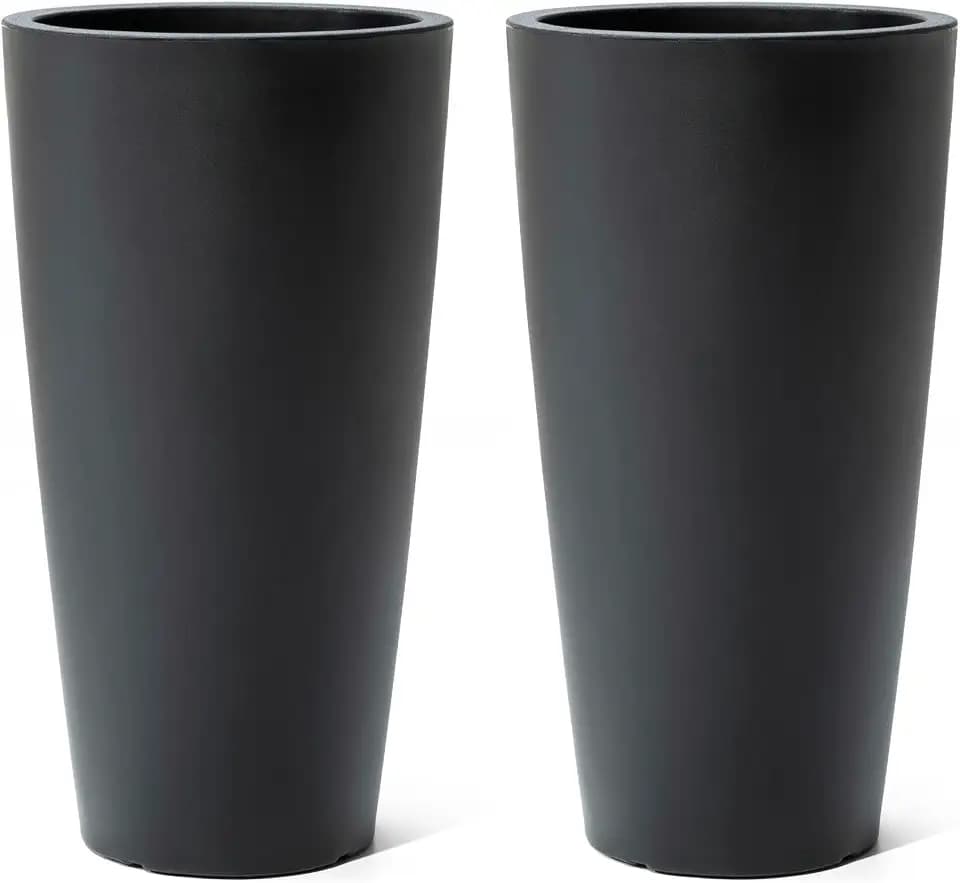 Step2 Tremont Tall Round Tapered Planter 2-Pack, 28 in Resin Planters, Self-Watering, Onyx Black