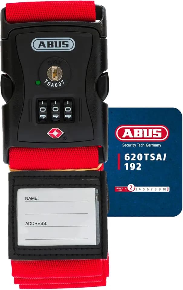 ABUS Kofferband 620TSA/192 mit TSA-Schloss - Koffergurt, rot
