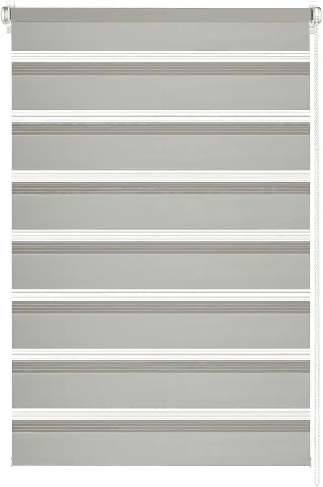 GARDINIA Doppelrollo EASYFIX, Duo-Rollo, Seitenzugrollo, Transparente und blickdichte Streifen, Stufenlos verstellbar, 120 x 150 cm, Hellgrau