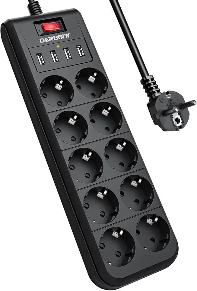 Steckdosenleiste 10-Fach mit 4 USB Mehrfachsteckdose mit Schalter 4000W 16A