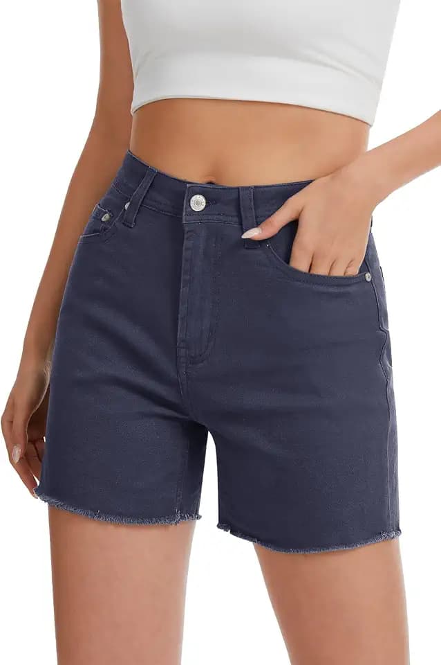 Alaster Queen Damen Stretchy Denim Shorts Raw Saum Casual Jeans Shorts