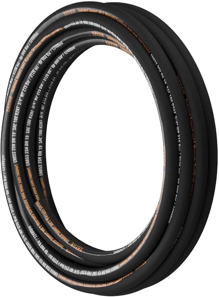 VEVOR Hydraulikschlauch 1,9 cm x 15,2 m, gewickelter Gummi-Hydraulikschlauch 3120 PSI mit 2 hochfesten Stahldrahtgeflechten, -20 ℃ bis 140 ℃
