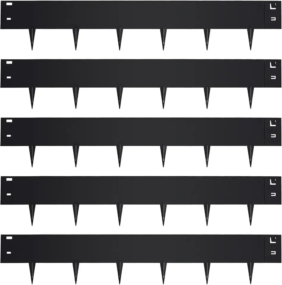 Garden 5PCS Steel Landscape Lawn Edging - 5PCS Steel Landscape Edging 39 x 6Inch (3 Inch Metal Strips + 3inch Nail) Black Garden Edging Border Length Flexible Landscape Edging Anchoring Stakes-Black
