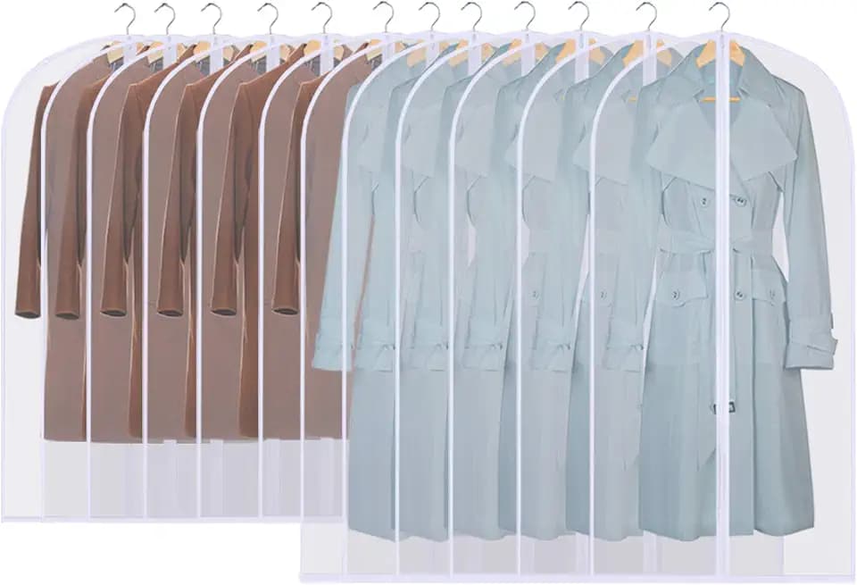 GoMaihe 12 Stück Kleidersack Anzug Lange, 60 x 120/100cm Rand Transparent Anzugtasche Kleidersäcke, Kleiderhülle Anzugsack Abendkleid Brautkleid Mäntel Hemden Mottenschutz Wasserdicht, MEHRWEG