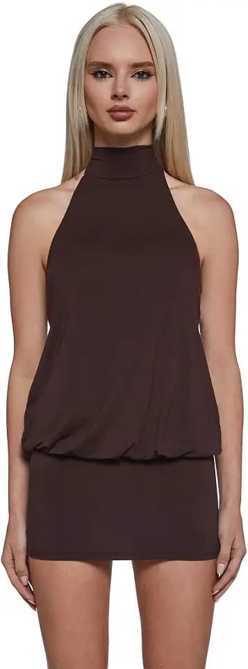 Dolls Kill Club Moves Halter Dress by Current Mood – Women’s Sheer Mesh Mini Dress with Adjustable Back Ties