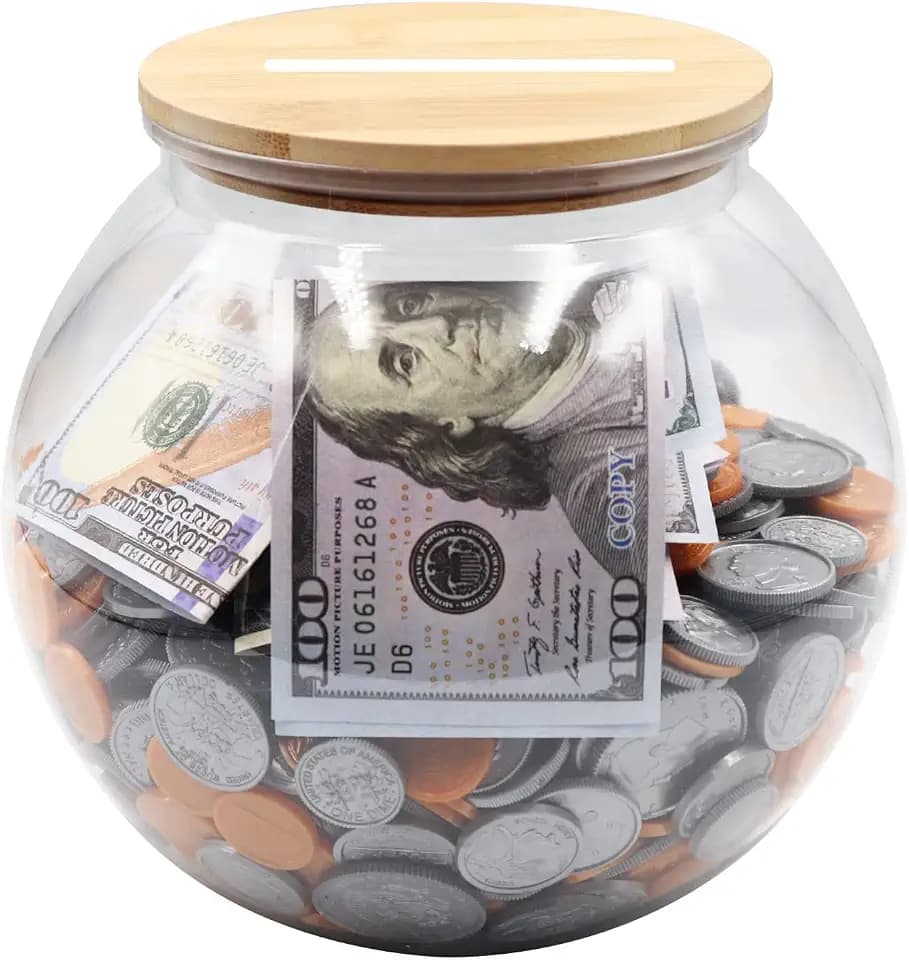 Yamahiko Large Clear Coin Bank Jar with Slotted Lid, 3/4 Gallon Plastic Money Tip Change Savings Coin Jar for Coin or Raffle Ticket, Big Clear Money Coin Tip Piggy Change Bank Box for Adults Teens
