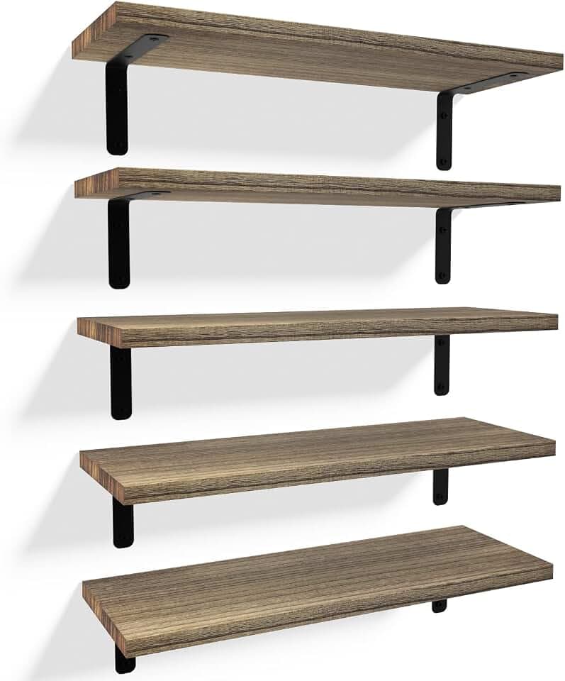 RICHER HOUSE Schwebende Wandregale,rustikale Holz-Badezimmer-Regale,5er-Set