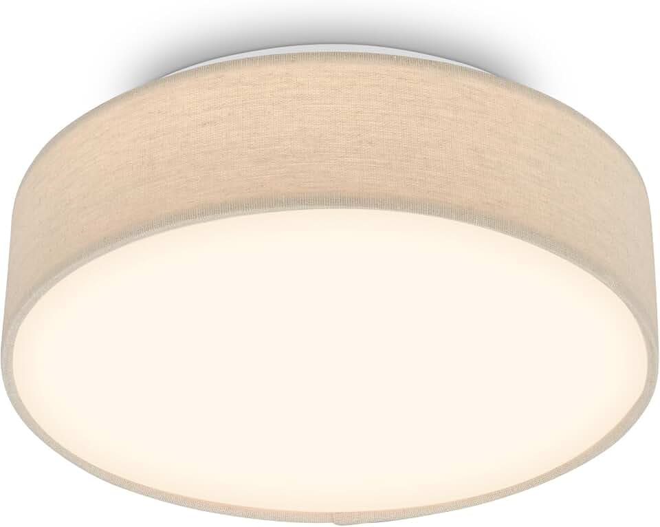 BRILONER - LED Deckenlampe mit Stoffschirm, Warmweißes Licht, LED Lampe, Deckenleuchte, Wohnzimmerlampe, Deckenlampe Schlafzimmer, Küchenlampe, Schlafzimmerlampe, 30 x 10,5 cm, Beige
