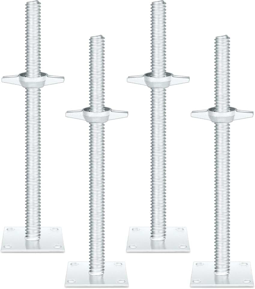 Zonon 4 Pack 18 Inch Adjustable Leveling Jacks Scaffolding Hollow Screw Jacks with Base Plate for Baker Style Scaffolding Baker Scaffold