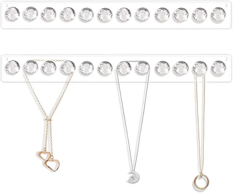 CECOLIC Klarer Acryl Halsketten Halter, Wandmontage, Halsketten Aufhänger zum Aufhängen, Schmuck-Organizer mit 12 Haken in Rautenform (2 Stück)