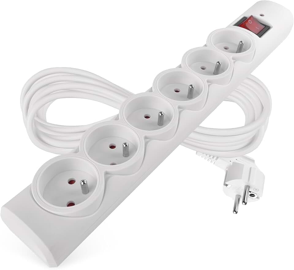 EMOS - Überspannungsschutz-Steckdosenleiste mit LED-Anzeige, 6fach, 5m Kabel - 6 French-Steckdosen für Innen - max. Last 2300W / 10A - PVC - weiß