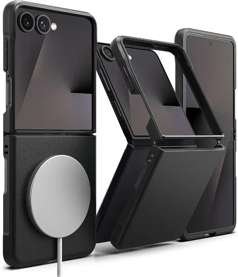 Ringke Onyx Magnetic [Kompatibel mit MagSafe] für Samsung Galaxy Z Flip 7 Hülle, rutschfest Anti-Fingerabdruck Stoßfest Kratzfest Handyhülle für Magnetisches Ladegerät/Zubehör - Black