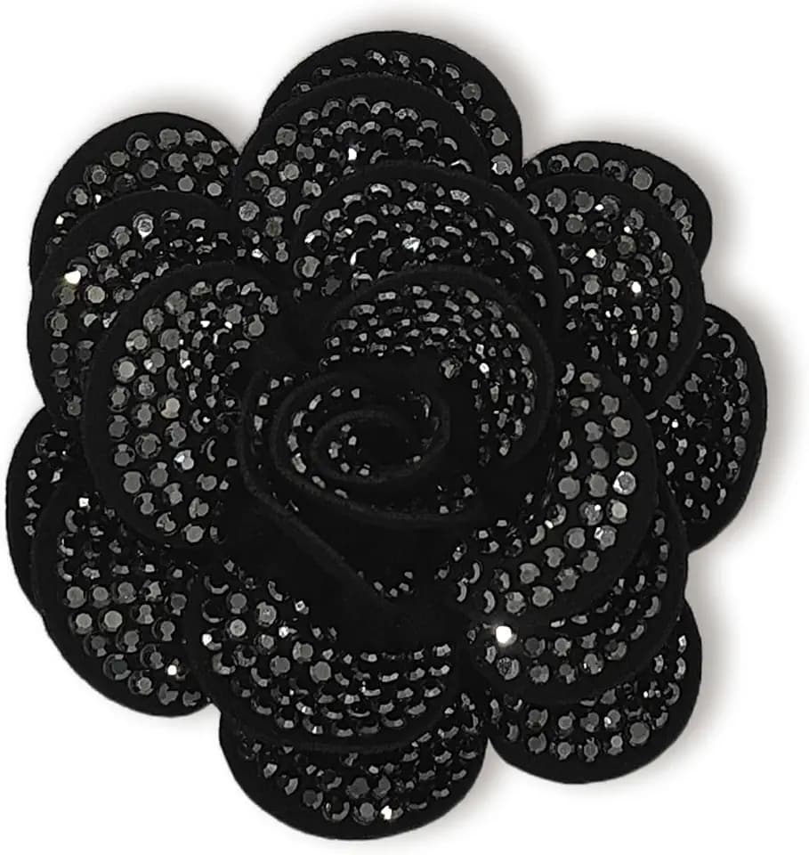 Flower Brooch Black Rhinestone Rose Lapel Pins for Women Crystal Floral Brooches Pin for Dress Corsage Party Wedding Birthday Elegant Jewel Pins for Fashion Look with Box