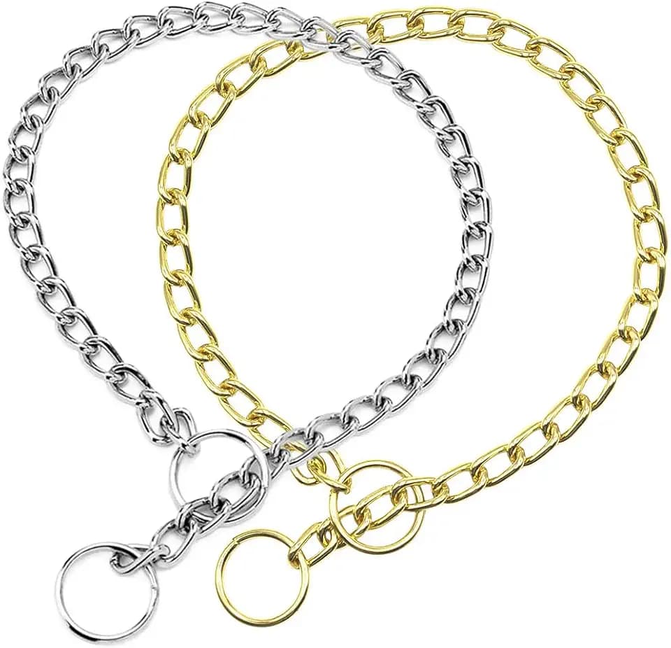 2-Pack Chain Dog Choker Collar Metal Slip Link Choke Puppy Collars XL