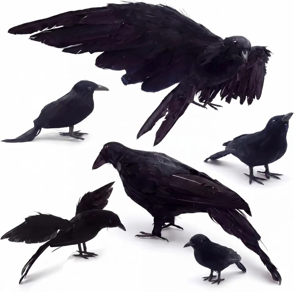 Lenwen 6 Pcs Halloween Crow Black Extra Large Realistic Feathered