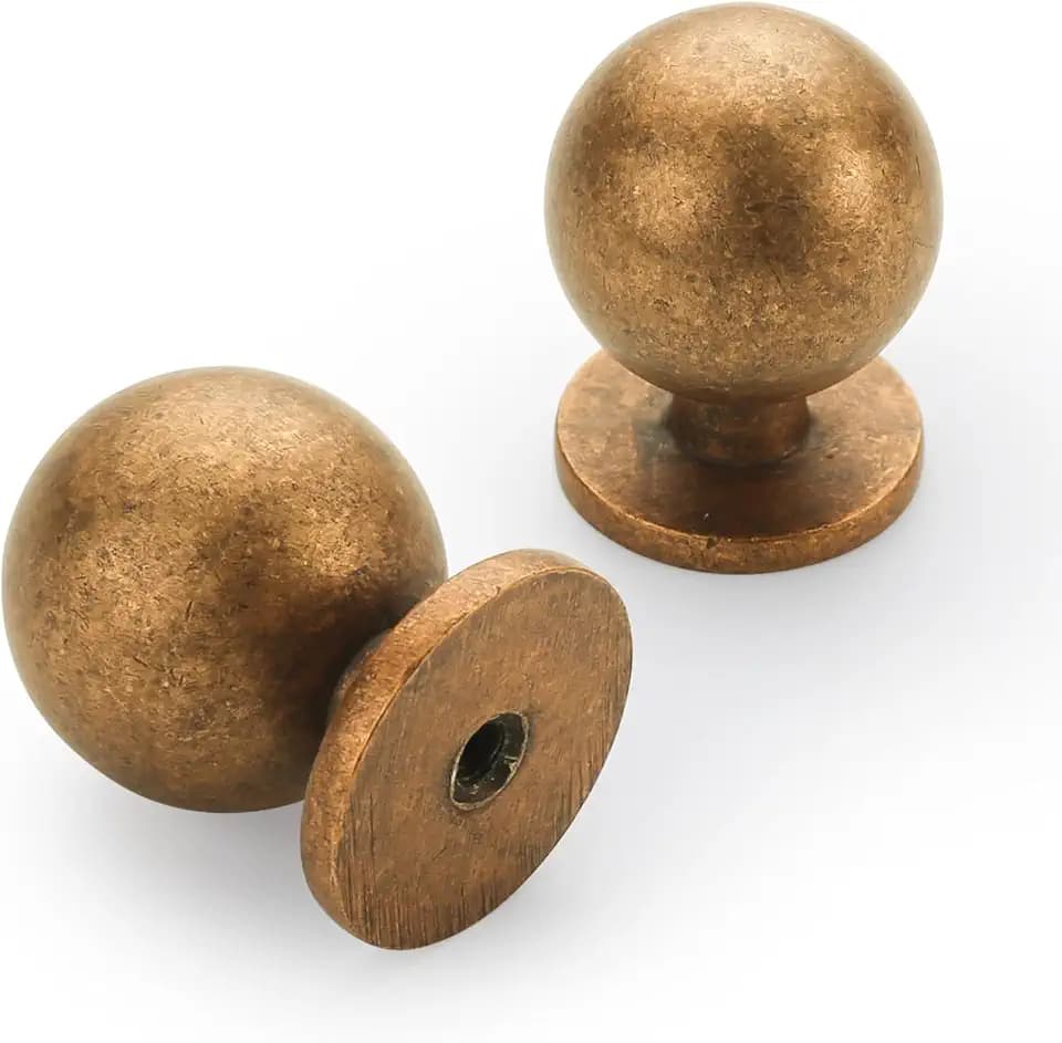 9BUILD 10 Pack Antique Brass Cabinet Knobs,Solid Round Drawer Pulls