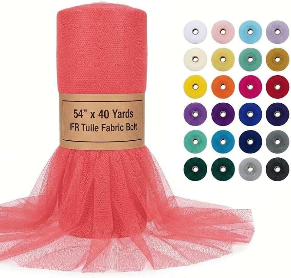 AK TRADING CO. 54" x 40 Yards IFR Tulle Fabric Bolt for Weddings, Decorations, Arts & Crafts, DIY Tutu Skirts & Costumes - Coral