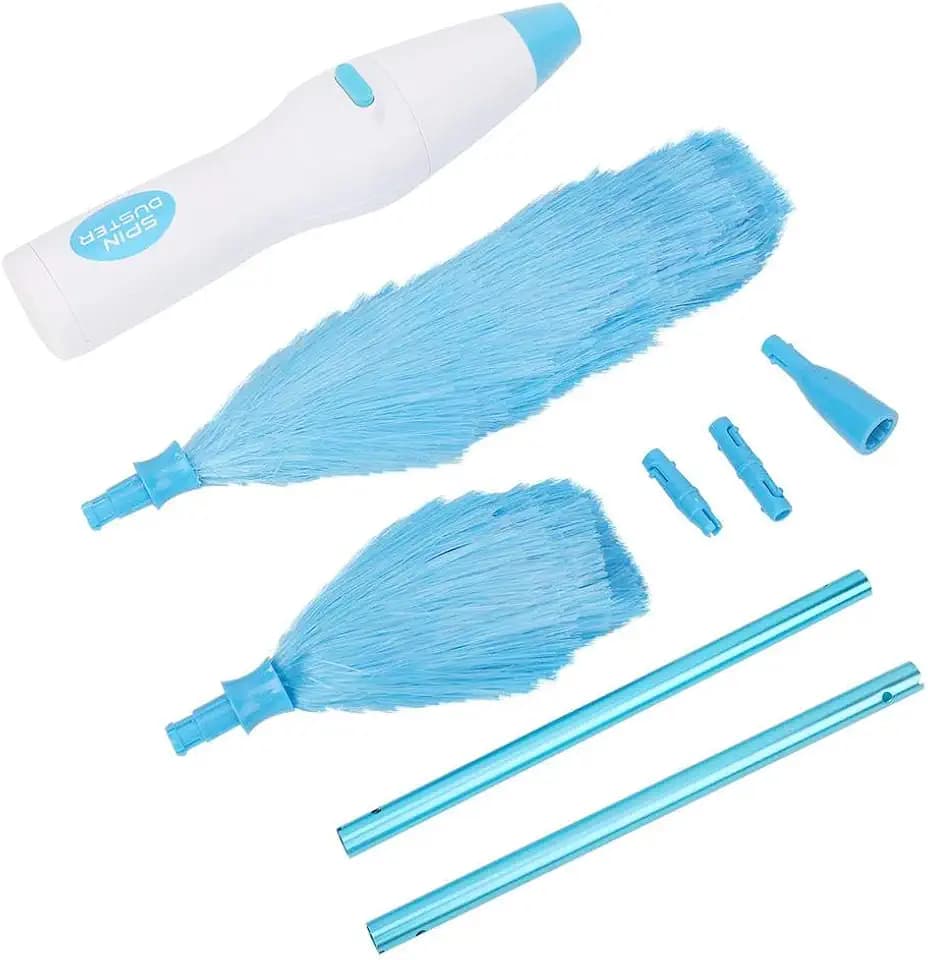 Elektrischer Staubwedel, 180° biegbar, für Fenster und Jalousien, Möbel, Blau und Weiß