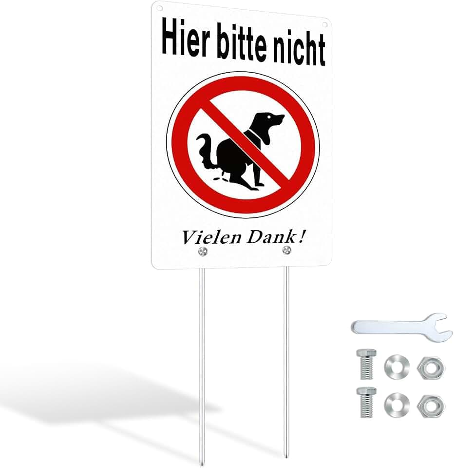 Hundeschilder für Gartenzaun Schild Metall mit Erdspieß Alu Schild Hunde Verboten Lustig 30x20cm Inklusive Montagezubehör und Schraubenschlüssel