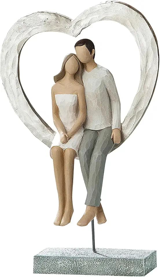GILDE Deko Figur Liebespaar Skulptur Liebe Geschenk für Paare – Hochzeitstag Geschenk für Frauen – Dekofiguren Wohnzimmer modern – Farben: Silber Weiß – Höhe 26 cm