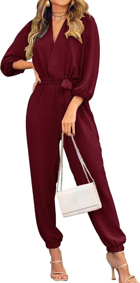 PRETTYGARDEN Long Sleeve Jumpsuits for Women Dressy Casual Fall Outfits