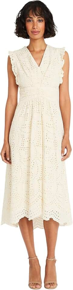 Maggy London Women's V-Neck Scalloped Edge A-line Midi Dress | Plus Cocktail Dresses for Women