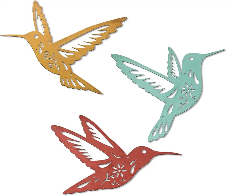 OYEFLY 3PCS Metal Hummingbird Outdoor Wall Decor,Fence Decorations Outdoor (Multicolor)