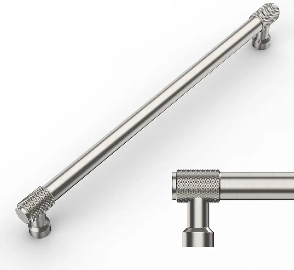 Amerdeco 10 Pack Brushed Satin Nickel Knurled Cabinet Pulls 7.5 Inch(192mm) Hole Center Kitchen Cabinet Handles Drawer Pulls Cabinet Hardware ZH0034