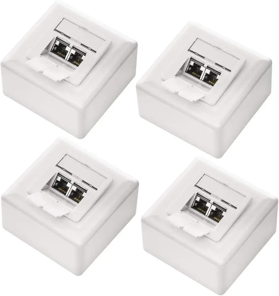 deleyCON CAT 6a Netzwerkdose 2x RJ45 Port 10 Gbit/s, 4 Stück - Weiß