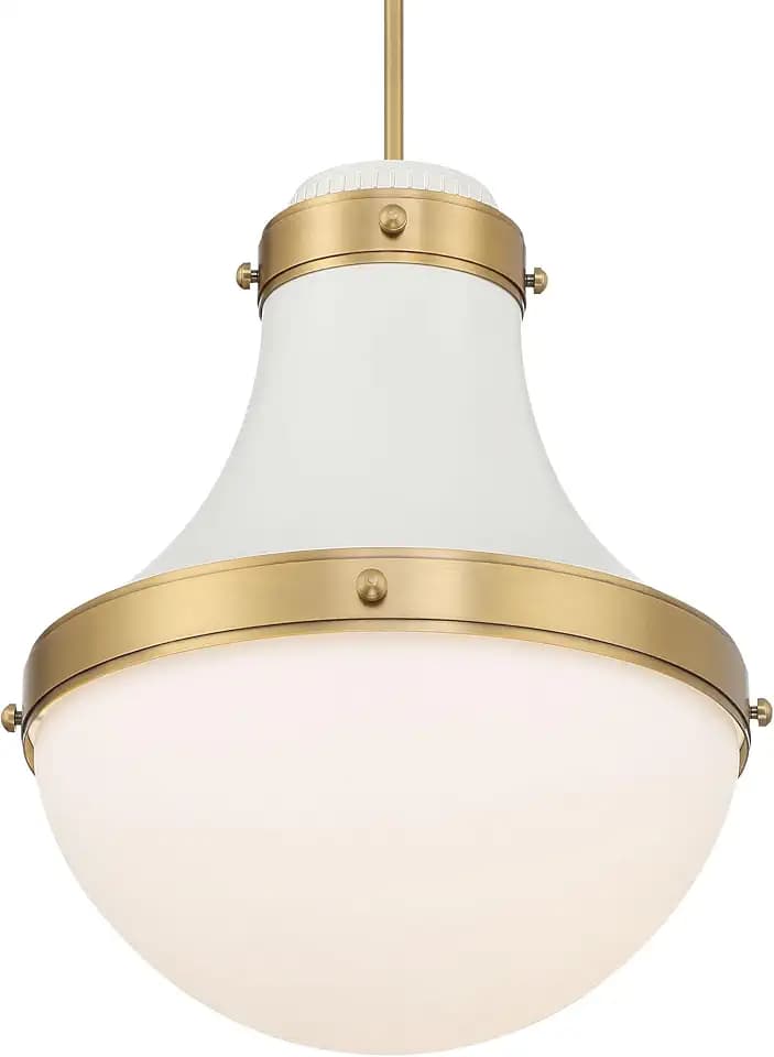 Minka Lavery 3934-879 Purelight 17" Wide Pendant - Off White Cream and Legacy Brass with Etched Opal Glass