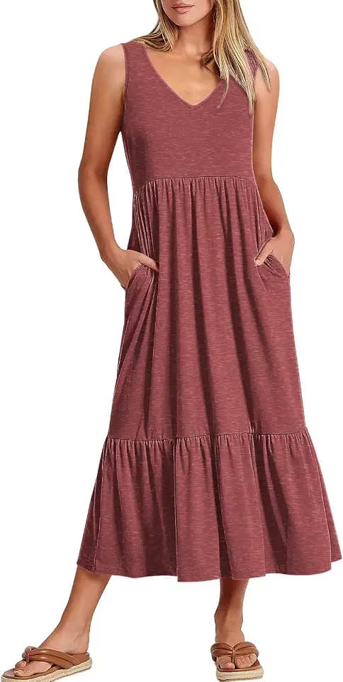 ANRABESS Womens Sleeveless Summer Casual Maxi Dresses with Pockets