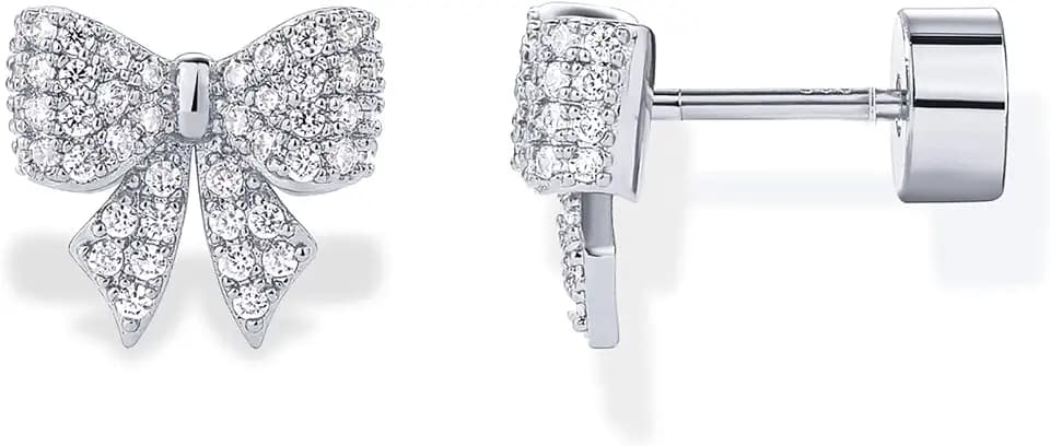 PAVOI Dainty Flat Back Earrings for Women, 14K Gold Plated CZ Stud Piercing