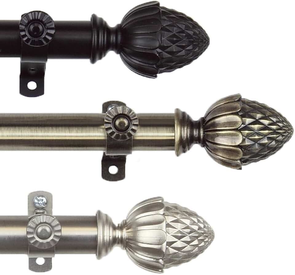 Acorn 3/4" Curtain Rod 48-84 inch - Black