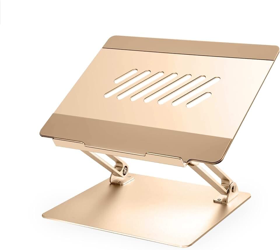 Konsol Laptopständer, Faltbarer Laptop-Riser, verstellbare Winkel, Aluminium leicht und langlebig, Laptop ständer kompatibel mit Laptop bis 17 Zoll (Gold)