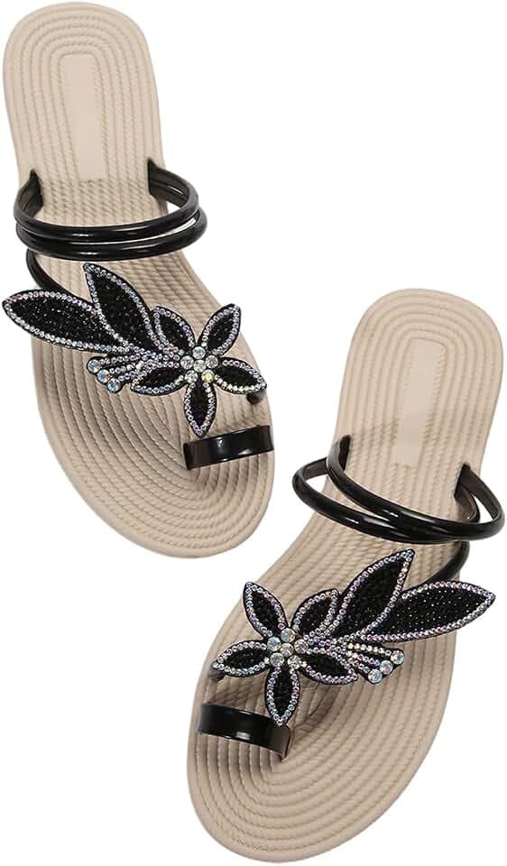 GORGLITTER Women's Embellished Metallic Glitter Dressy Flat Sandals Slipper
