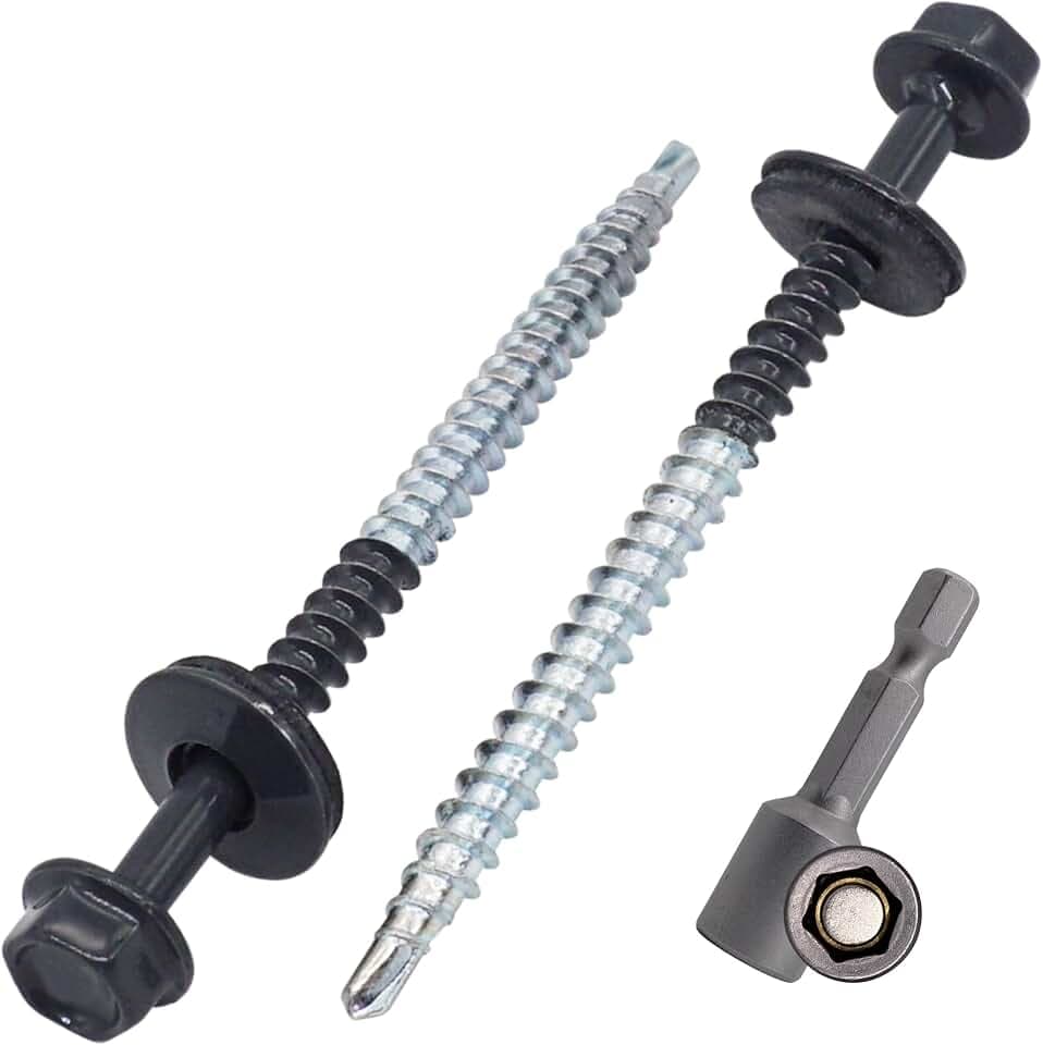 SKIR'CO (50 Stück) lackierte Dachschrauben 4,8 x 70 mm, Sechskantkopf, selbstbohrende Schrauben mit EPDM-Unterlegscheiben (Anthrazitgrau, RAL 7016)
