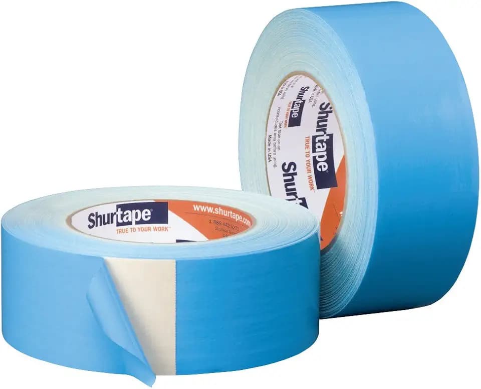 Shurtape DF 545 Double-Sided Carpet and Duct Tape, Sticks to Hardwood, Concrete, Tile and More, Natural with Blue Liner, 48mm x 33 Meters, 1 Roll (152496)