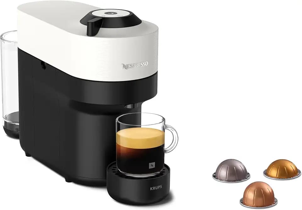 Nespresso Krups Vertuo Pop Kaffeekapselmaschine, Kapazität: 560 ml, automatische Kapselerkennung, One-Touch-System, 4 Tassengrößen, verkürzte Aufheizzeit, nachhaltig, Coconut White, XN9201
