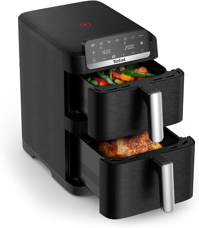 Tefal Easy Fry Crispy Stack Doppelkammer-Heißluftfritteuse, platzsparend