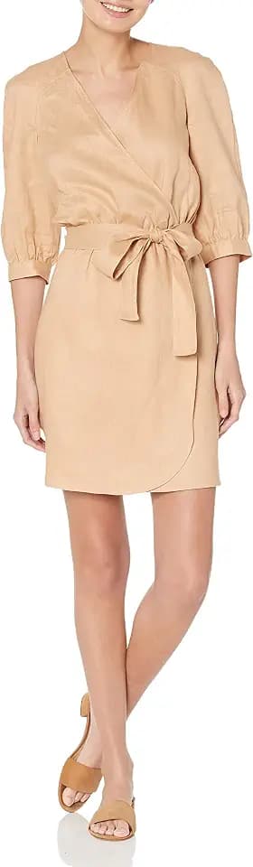 Armani Exchange Women's 3/4 Sleeve Linen Wrap Mini Dress