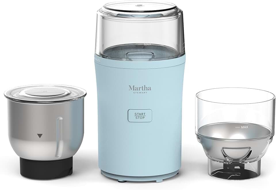Martha Stewart Electric Coffee & Spice Grinder with Dual Bowls, Sky Blue