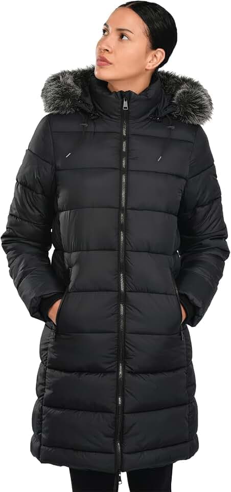 riemot Damen Winterjacke Lang Mit Kapuze Wintermantel Warm Winddicht Mantel Elegant Damen Steppmantel Reißverschlusstasche Winterjacke Lang Warmer Mantel für draußen