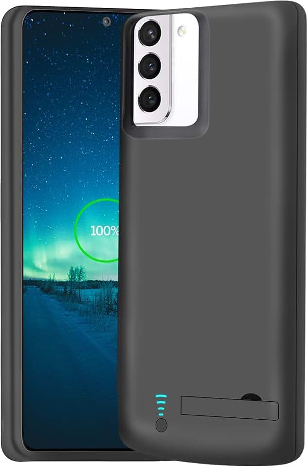 Battery Case for Samsung Galaxy S21 5G, 5000mAh Rechargeable Extended Battery Charging Charger Case, Add 100% Extra Juice, Not for S21+ or S21 Ultra (6.2 inch) Black