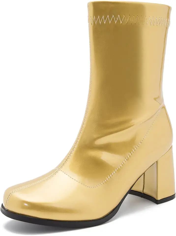 LIURUIJIA Women's Mid Calf Gogo Boots Block Heel Square Toe Zipper Boot