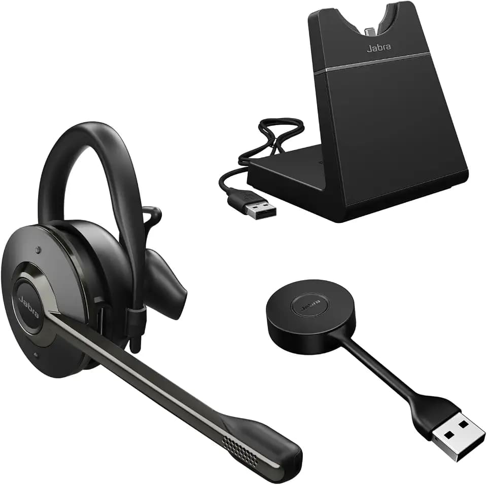 Jabra Engage 55 SE (Second Edition) Convertible Wireless Headset w/Charging Stand and Link 400 USB-A DECT Adapter – Works with All UC Platforms Like Google Meet & Zoom, Black