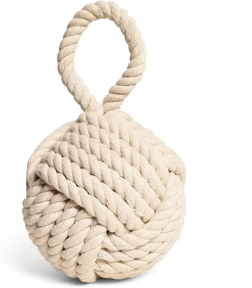 Decorative Door Stop, Weighted Door Stopper for Bottom of Doors, Rope Doorstop, Knot Nautical Doorstopper, Heavy Doorstop for Bedroom, Living Room, Window Wedge, Bookend 6 inch (White)