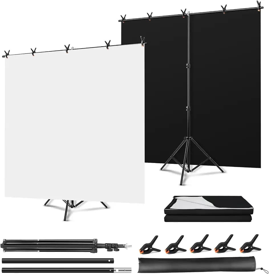 Black White Backdrop with Stand Kit, 5 x 6.5 ft Photo Backdrop