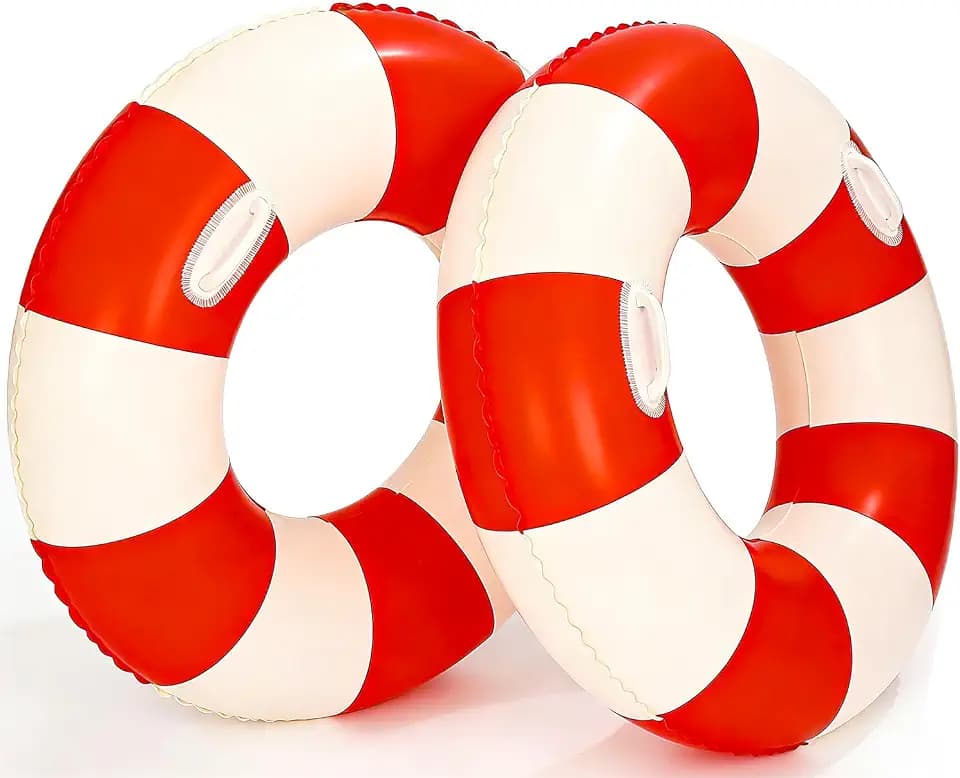 2PCS XL Striped Beach Inflatable 45" Pool Floats for Adult Bachelorette Swim Ring Pool Floaties with Handle Inflatable Swimming Pool Raft Party Water Summer Float Party Supplies