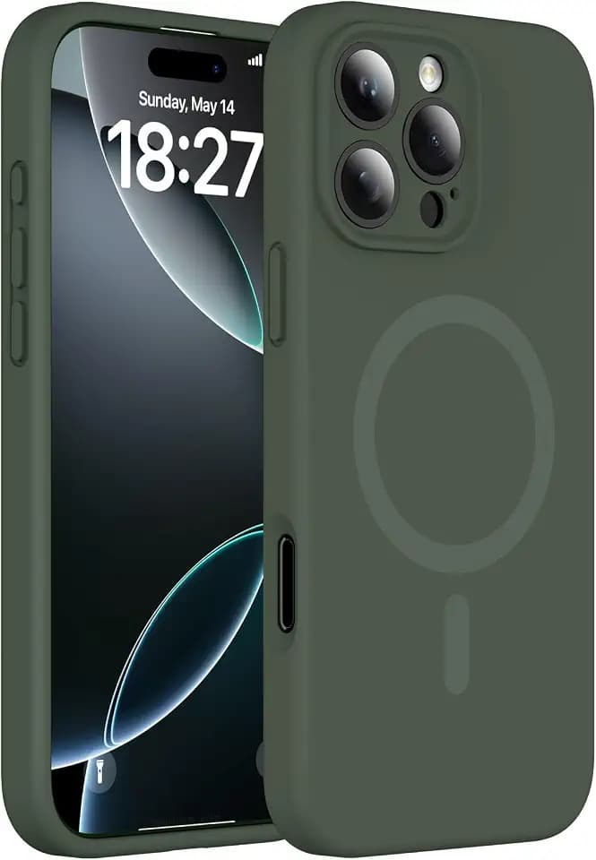 Magnetic for iPhone 16 Pro Max Case, Thicken Silicone, Dark Green